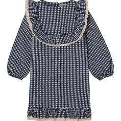 Hot Alice LS Flounce Seersucker Klänning Navy Check Barn Klänningar & Kjolar