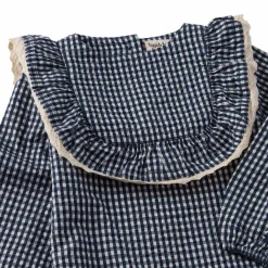 Hot Alice LS Flounce Seersucker Klänning Navy Check Barn Klänningar & Kjolar