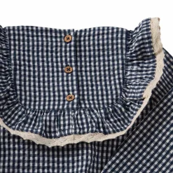 Hot Alice LS Flounce Seersucker Klänning Navy Check Barn Klänningar & Kjolar