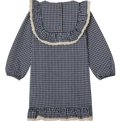 Hot Alice LS Flounce Seersucker Klänning Navy Check Barn Klänningar & Kjolar