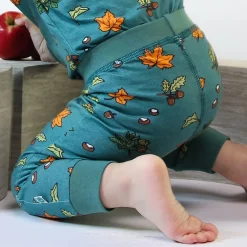 Discount Baby leggings with Fall leaves Petroleum Green Barn Byxor & Shorts