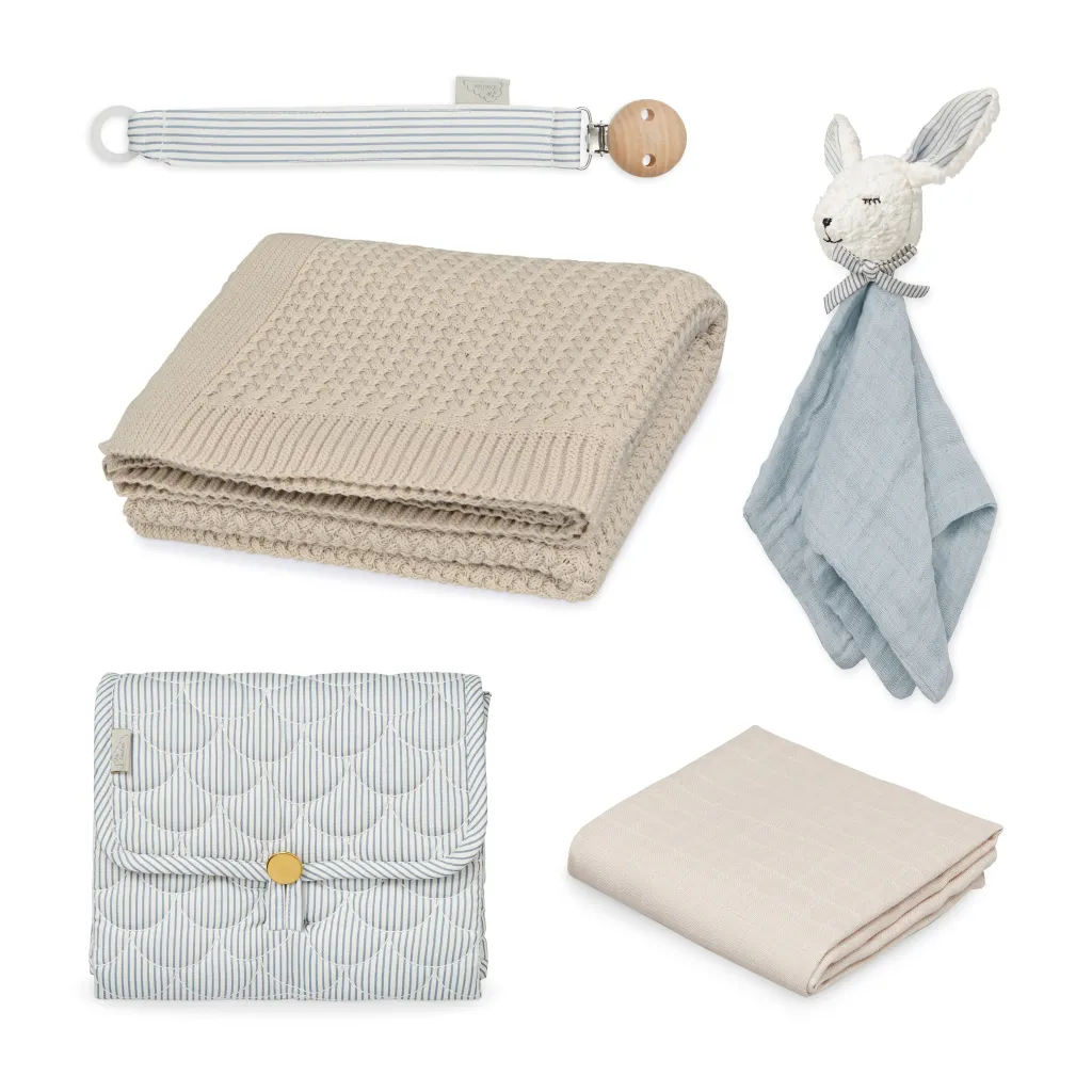 Online Babyshower Presentkorg Classic Stripes Blue Barn Outfits & Gåvoset