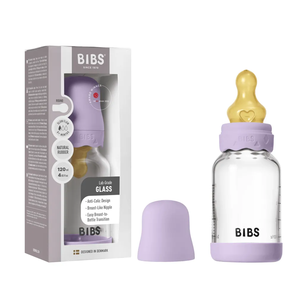New Boheme Glasflaska För Barn 120 Ml Violet Sky Nappflaskor & Hakklappar