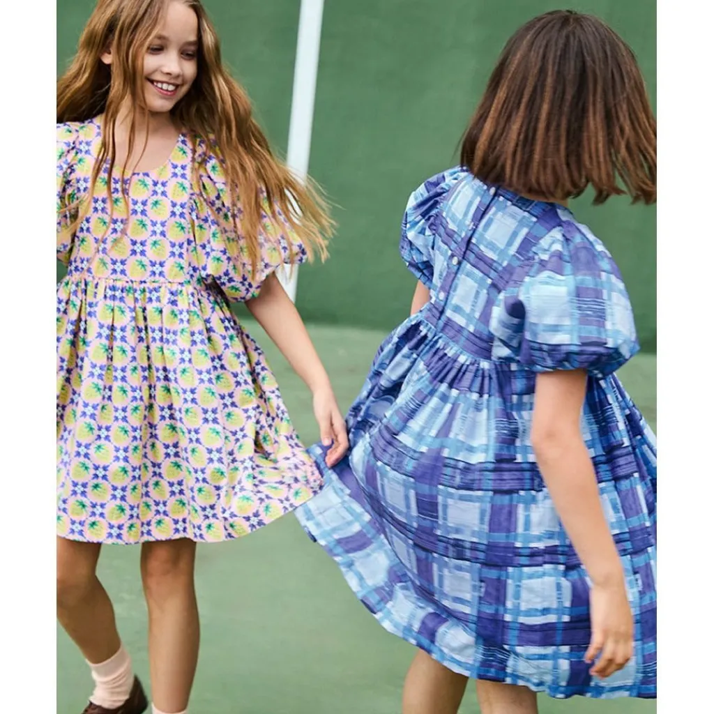 Clearance Calyita Short-Sleeved Dress Blue Checks Barn Klänningar & Kjolar