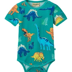 Hot Dinosaurs Kortärmad Baby Body Teal Barn Bodys & Bodysuits