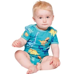 Hot Dinosaurs Kortärmad Baby Body Teal Barn Bodys & Bodysuits