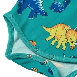 Hot Dinosaurs Kortärmad Baby Body Teal Barn Bodys & Bodysuits
