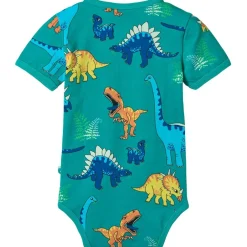 Hot Dinosaurs Kortärmad Baby Body Teal Barn Bodys & Bodysuits