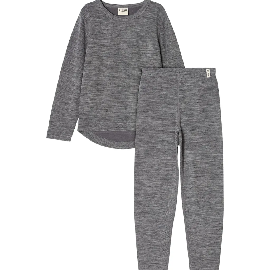 Outlet Gisborn Baselayer-set I Ull Och Bambu Dark Grey Melange Barn Underställ