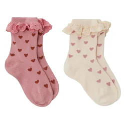Online GOTS Adina 2-pack Hjärtmönstrade Strumpor Rosa Barn Underkläder