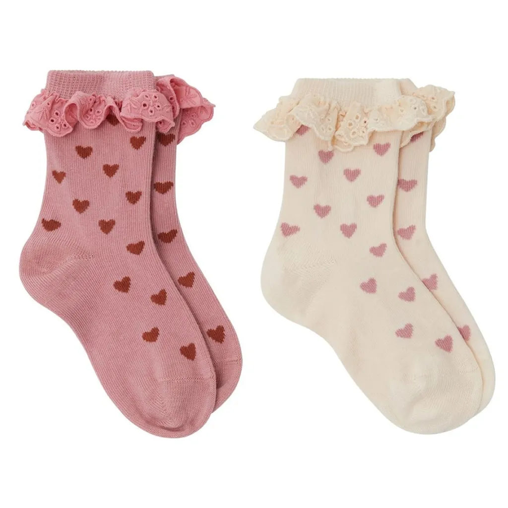 Online GOTS Adina 2-pack Hjärtmönstrade Strumpor Rosa Barn Underkläder