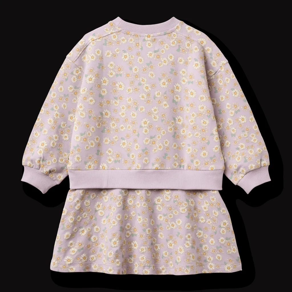 Outlet GOTS Maggie Sweatklänning Lavender Daisies Barn Klänningar & Kjolar