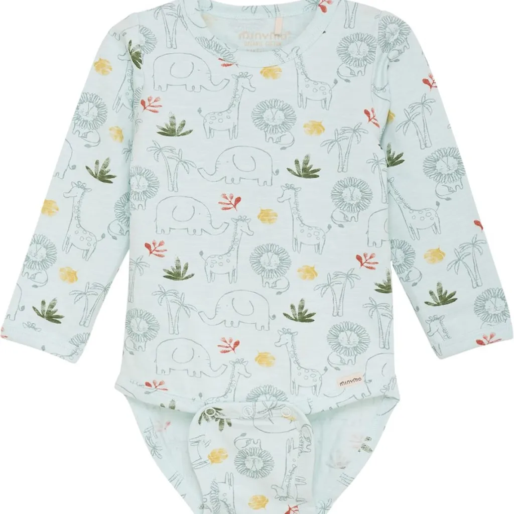 New GOTS Mönstrad Baby Body Misty Blue Barn Bodys & Bodysuits
