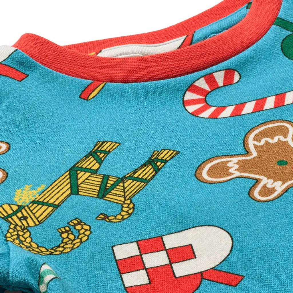 New Jubilee Pyjamas Set Med Juldekorationer Creamy Blue Barn Sovkläder