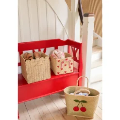 Best Large Raffia Väska Big Cherry Embroidery Barn Accessoarer