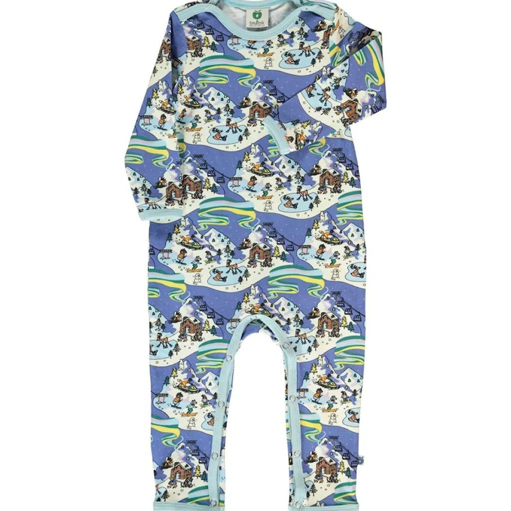 New Långärmad Onesie i Federal Blue med vinterlandskap Barn Bodys & Bodysuits