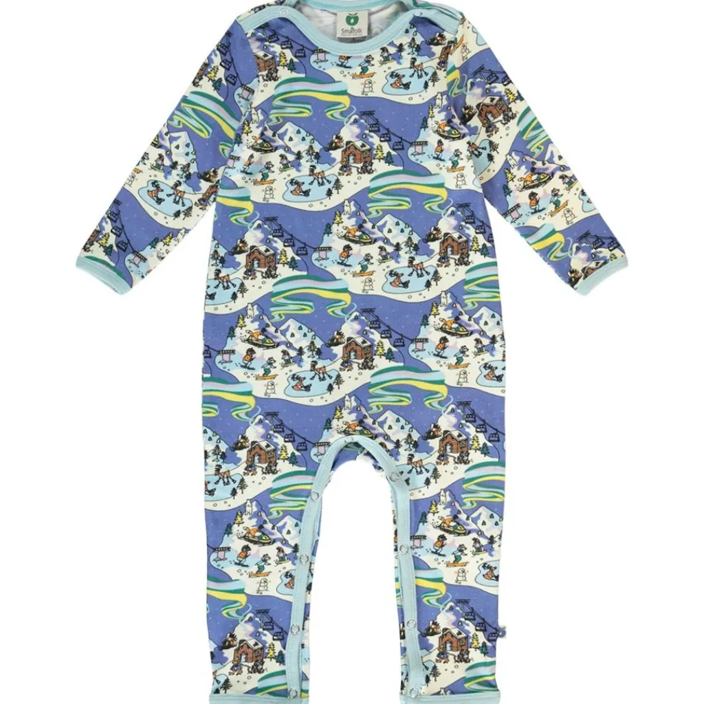 New Långärmad Onesie i Federal Blue med vinterlandskap Barn Bodys & Bodysuits