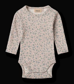 Discount Lucca Långärmad Ullbody Blue Flowers Barn Bodys & Bodysuits