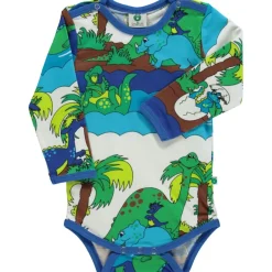 Best Mönstrad Baby Body Med Dinosaurier Blue Atoll Barn Bodys & Bodysuits