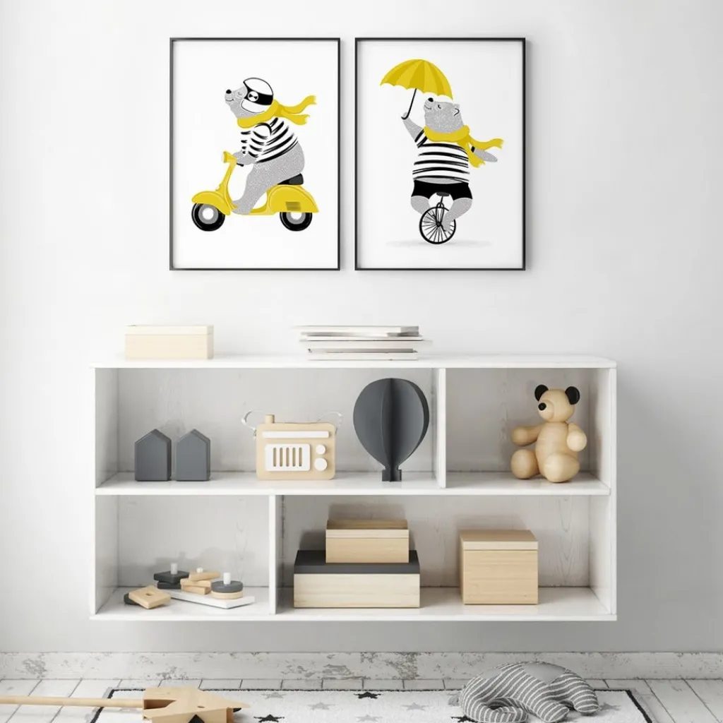 Online Mr Bear On Unicycle Poster Barn Barnrumsaccessoarer
