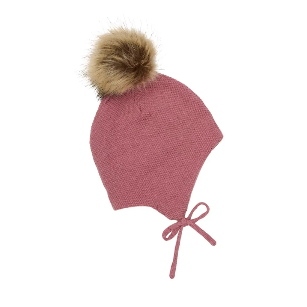 Clearance Mössa i Dusty Rose med avtagbar fuskpäls och knytband Barn Accessoarer