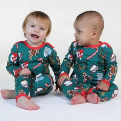 Outlet Onesie i Petroleum Green med juldekorationer Barn Bodys & Bodysuits