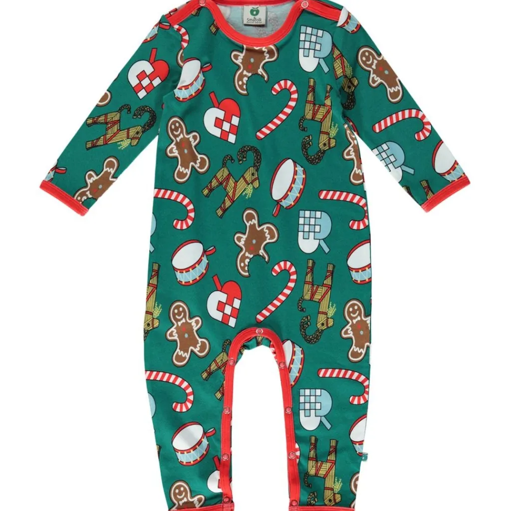 Outlet Onesie i Petroleum Green med juldekorationer Barn Bodys & Bodysuits