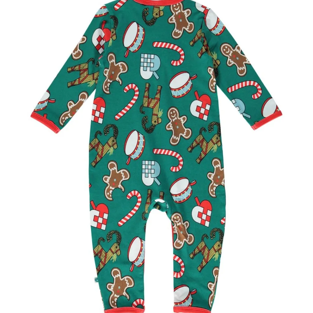 Outlet Onesie i Petroleum Green med juldekorationer Barn Bodys & Bodysuits