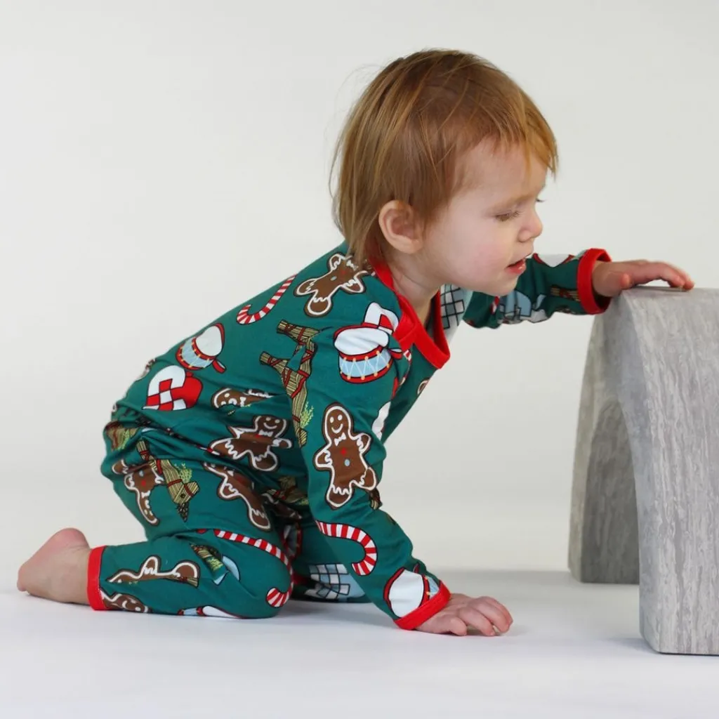 Outlet Onesie i Petroleum Green med juldekorationer Barn Bodys & Bodysuits