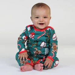 Outlet Onesie i Petroleum Green med juldekorationer Barn Bodys & Bodysuits