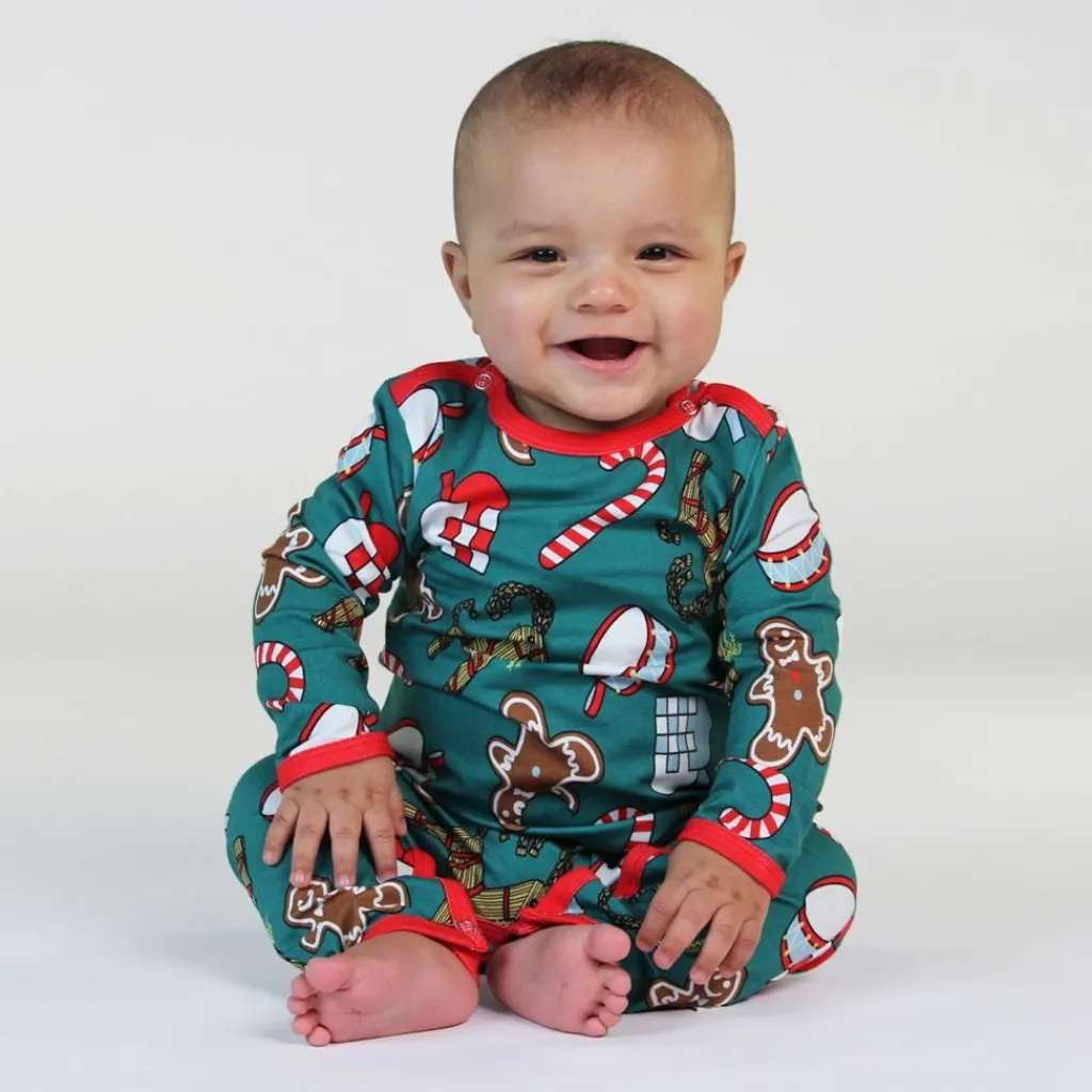 Outlet Onesie i Petroleum Green med juldekorationer Barn Bodys & Bodysuits
