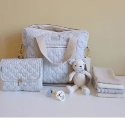 Best Randig Quiltad Skötmatta Classic Stripes Blue Praline Baby Sköta