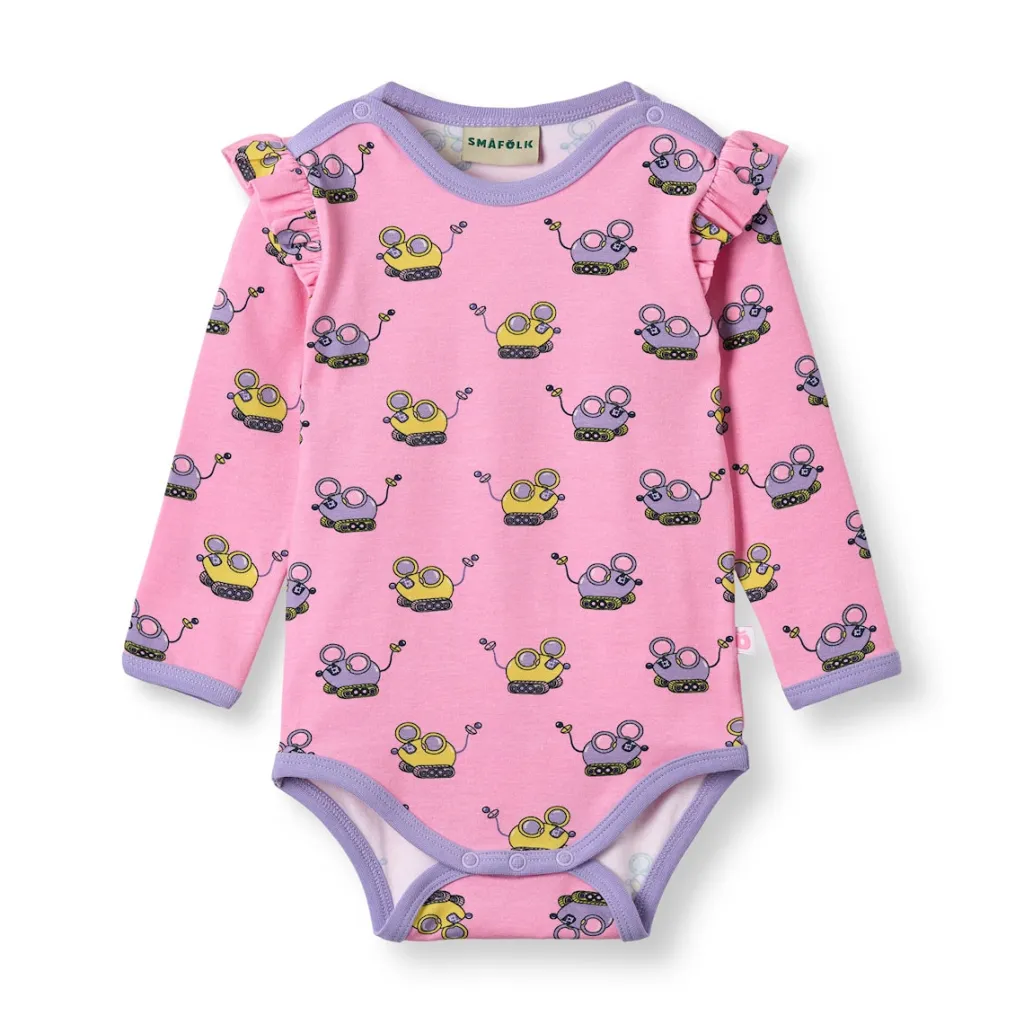 Outlet Regent With Robot Mice Långärmad Baby Body Pink Lilac Barn Bodys & Bodysuits