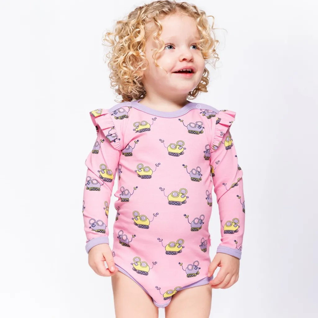 Outlet Regent With Robot Mice Långärmad Baby Body Pink Lilac Barn Bodys & Bodysuits