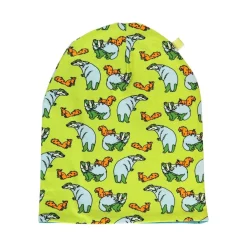 Online Reversible beanie with badger, fox and Fall leaves Pear Green Barn Accessoarer