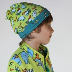 Online Reversible beanie with badger, fox and Fall leaves Pear Green Barn Accessoarer