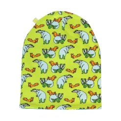 Online Reversible beanie with badger, fox and Fall leaves Pear Green Barn Accessoarer