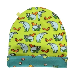 Online Reversible beanie with badger, fox and Fall leaves Pear Green Barn Accessoarer
