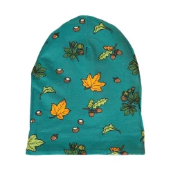 Clearance Reversible beanie with badger, fox and Fall leaves Loganberry Barn Accessoarer