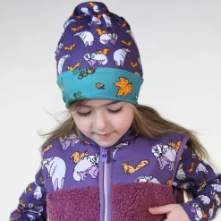 Clearance Reversible beanie with badger, fox and Fall leaves Loganberry Barn Accessoarer