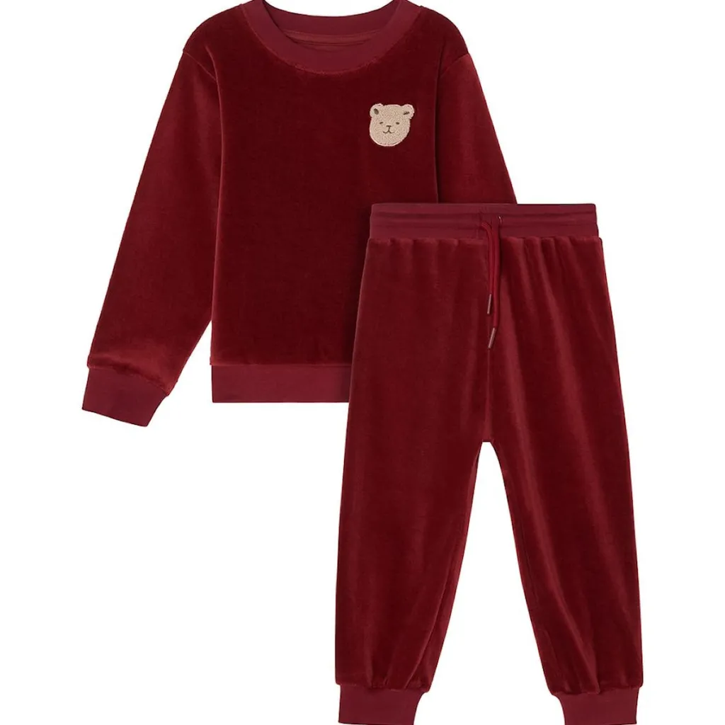 Sale Robin Velour Set med Bear Patch i Merry Red Barn Outfits & Gåvoset