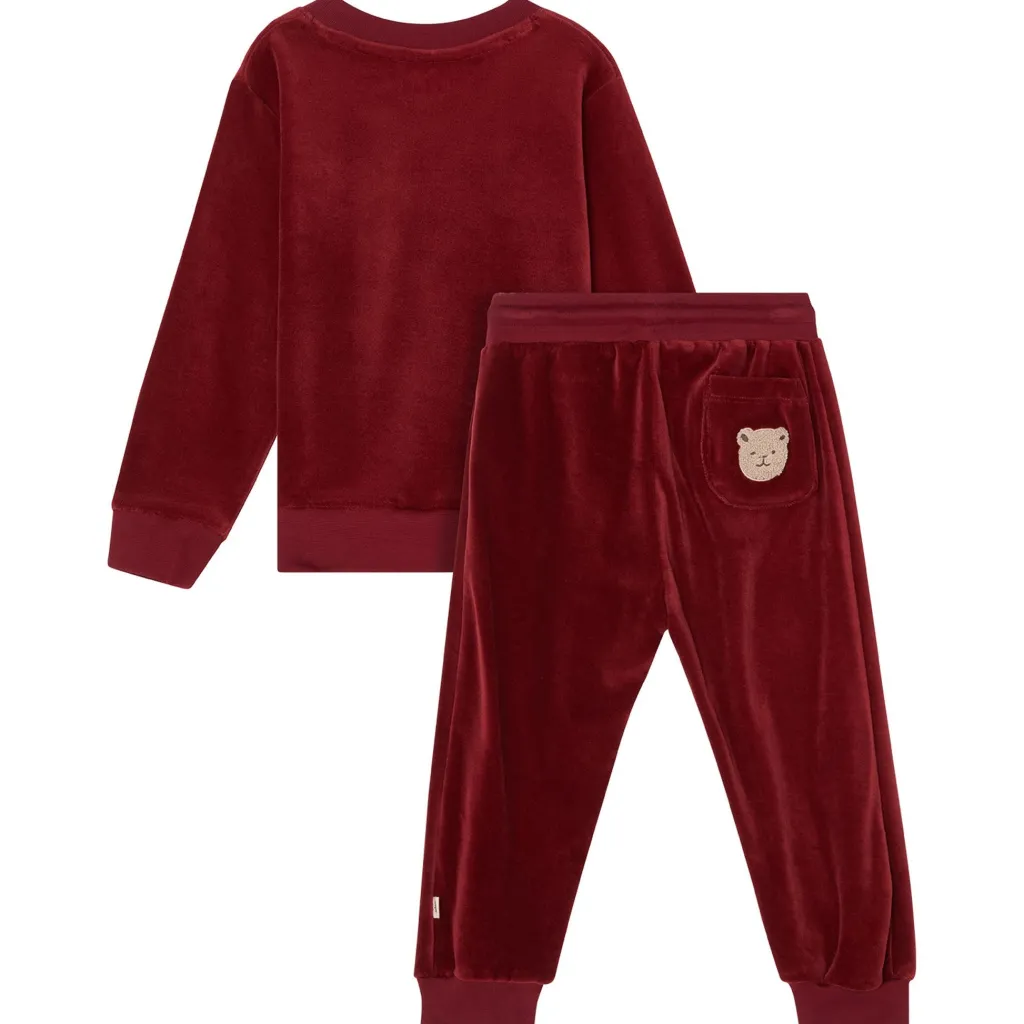 Sale Robin Velour Set med Bear Patch i Merry Red Barn Outfits & Gåvoset
