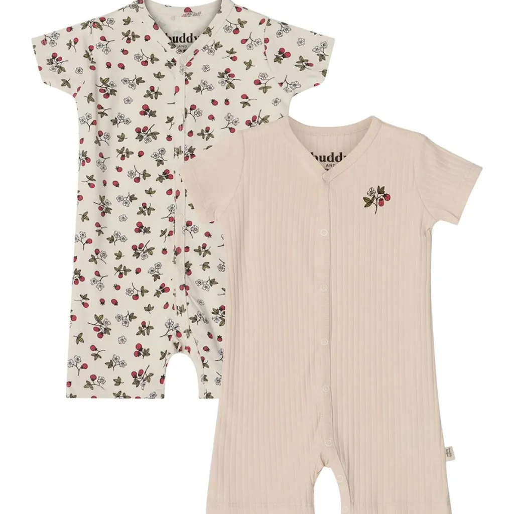 Sixten GOTS 2-pack Mönstrade Rompers Wild Strawberry Barn Bodys & Bodysuits