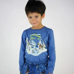 Clearance T-shirt i Federal Blue med vinterlandskapsdesign Barn Tröjor & Toppar