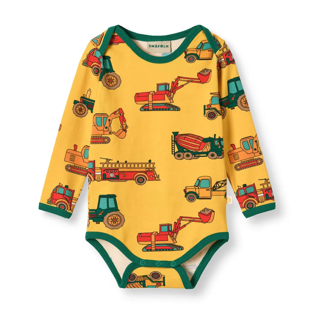 Ulm Långärmad Baby Body Med Fordon Gul Sunstruck Barn Bodys & Bodysuits