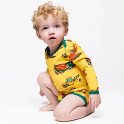 Ulm Långärmad Baby Body Med Fordon Gul Sunstruck Barn Bodys & Bodysuits