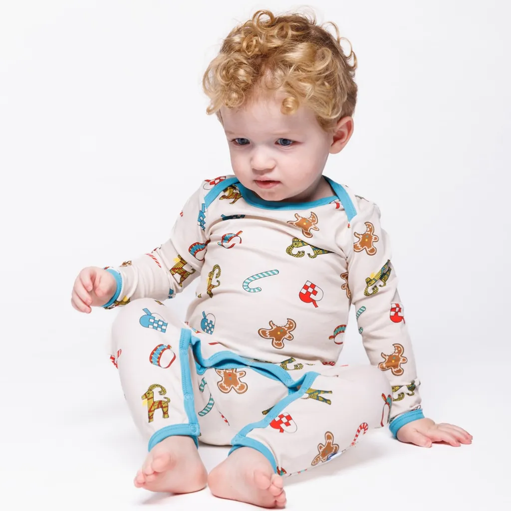 Discount Ulm Långärmad Babydräkt Med Juldekorationer Vit Vanilla Barn Bodys & Bodysuits