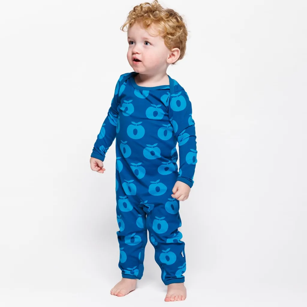 Ulm Långärmad Babydräkt Med Äpplen Blå Vivid Blue Barn Bodys & Bodysuits