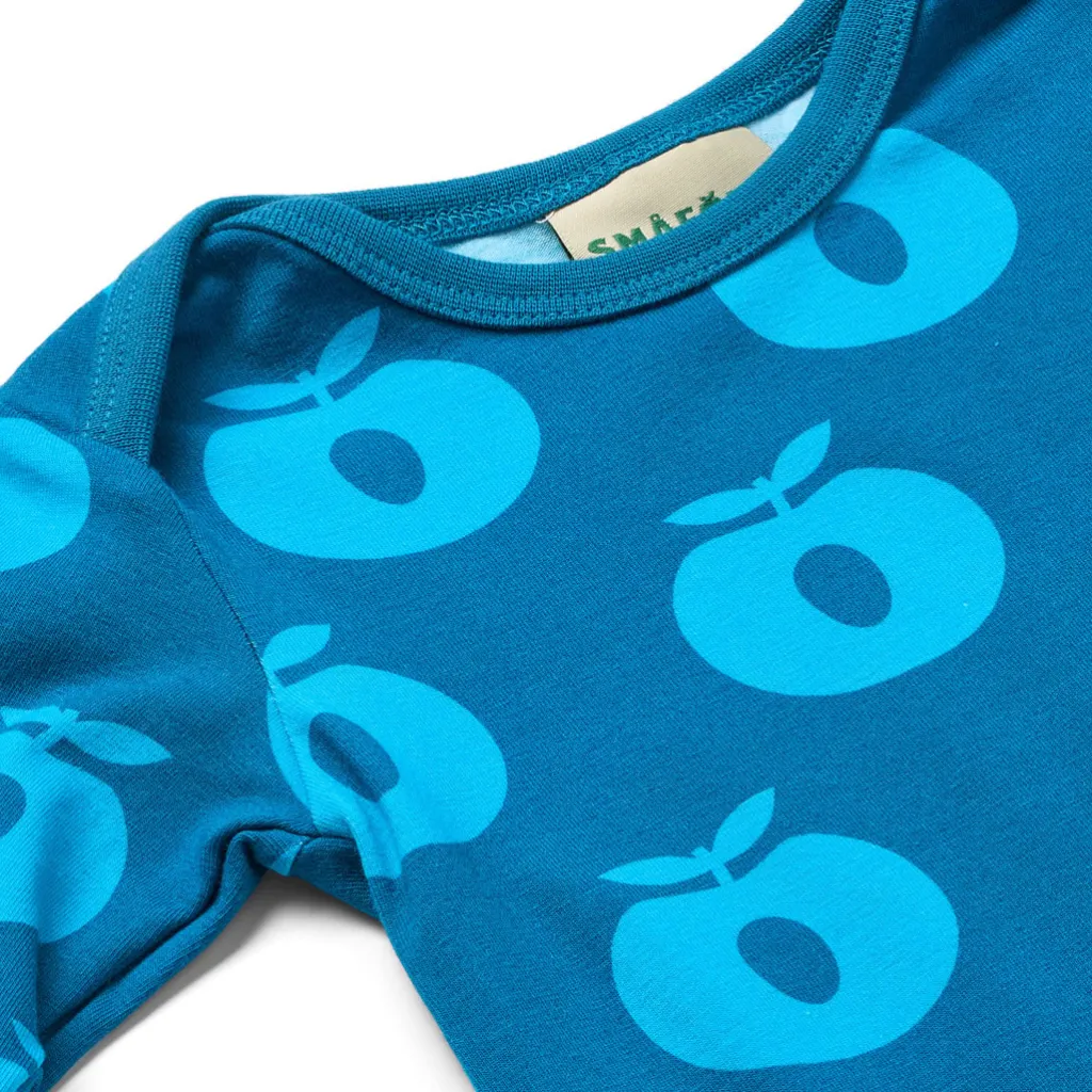 Ulm Långärmad Babydräkt Med Äpplen Blå Vivid Blue Barn Bodys & Bodysuits