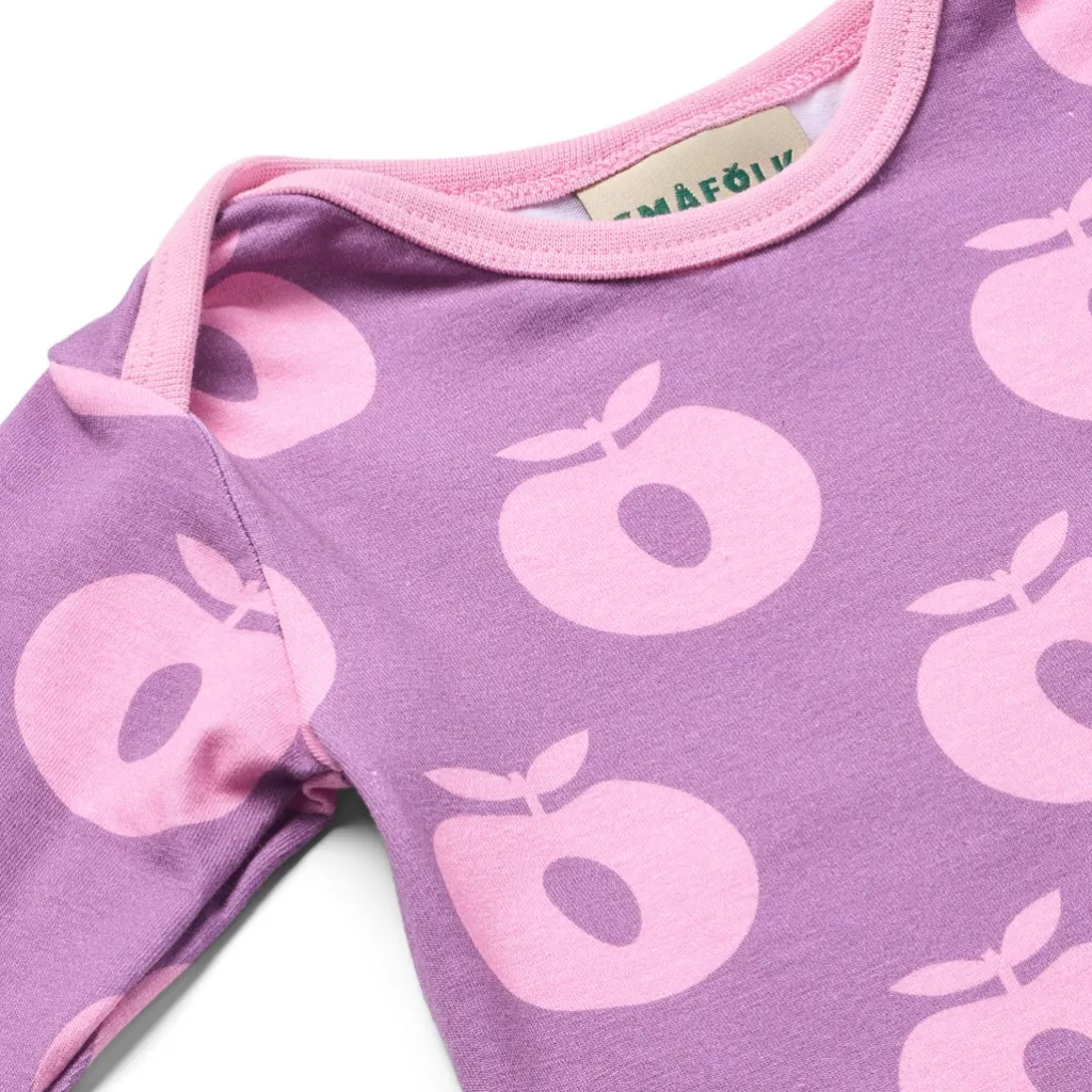 Online Ulm Långärmad Babydräkt Med Äpplen Lila Purple Iris Barn Bodys & Bodysuits